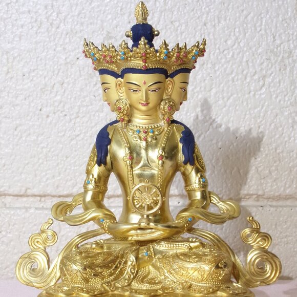 VAIROCANA BUDDHA EXQUISITE 8.5 INCH STATUE-Tibetan-4 Faces-Handmade Copper Metal - Picture 2 of 16